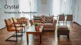  Presentation with furniture - Audience pleasing presentation theme consisting of modern living room with sofa and furniture backdrop and a light gray colored foreground