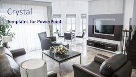  Presentation with living room - Slides enhanced with modern-living-room-with-television background and a sky blue colored foreground