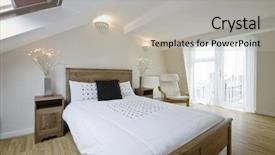  Presentation with bedroom modern - PPT theme with modern loft bedroom with roof windows and balcony access background and a light gray colored foreground