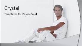  Presentation with wall partition - Theme featuring modern logic - pensive boy sitting near background and a sky blue colored foreground