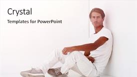  Presentation with multimedia wall television video broadcast - Theme enhanced with modern logic - pensive boy sitting near background and a pink colored foreground