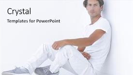  Presentation with wall - Beautiful slide set featuring modern logic - pensive boy sitting near backdrop and a sky blue colored foreground