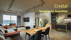  Presentation with dining table - PPT theme enhanced with modern-luxurious-studio-apartment-interior background and a tawny brown colored foreground