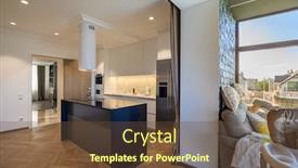  Presentation with room interior design - Colorful presentation theme enhanced with modern-luxury-kitchen-and-dining backdrop and a tawny brown colored foreground