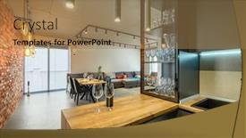  Presentation with dining table - PPT theme enhanced with modern-luxury-loft-studio-apartment background and a coral colored foreground