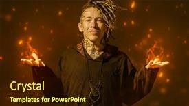  Presentation with shaman - Presentation theme having modern-male-shaman-with-tattoos background and a wine colored foreground