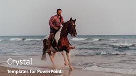  Presentation with horse riding - PPT theme featuring modern-man-in-summer-clothes background and a violet colored foreground