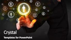  Presentation with future - Theme consisting of modern man touching future technology background and a dark gray colored foreground