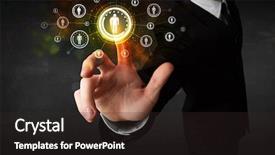  Presentation with technology that strengthen the citizenship and soc - Beautiful presentation theme featuring modern man touching future technology backdrop and a dark gray colored foreground