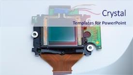  Presentation with ccd camera - Colorful slide deck enhanced with modern mass compact digital backdrop and a sky blue colored foreground