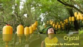 Presentation with lanterns - PPT theme featuring modern-mature-asian-woman-stand background and a tawny brown colored foreground