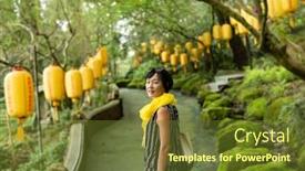  Presentation with stand - Presentation having modern-mature-asian-woman-stand background and a tawny brown colored foreground