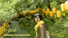  Presentation with stand - Slide set with modern-mature-asian-woman-stand background and a tawny brown colored foreground