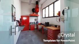  Presentation with nobody - Audience pleasing slide deck consisting of modern mechanical workshop interior nobody inside backdrop and a tawny brown colored foreground