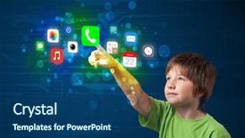  Presentation with colorful - Colorful PPT layouts enhanced with modern media - young boy pressing colorful mobile backdrop and a ocean colored foreground