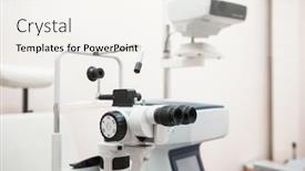  Presentation with medical ophthalmology - Cool new PPT theme with modern-medical-equipment backdrop and a sky blue colored foreground