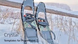  Presentation with rocky mountains - PPT theme enhanced with modern-metal-snowshoes-for-rolling background and a light blue colored foreground