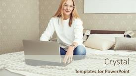  Presentation with modern elegant - Presentation design featuring modern-middle-aged-woman background and a sky blue colored foreground