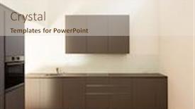  Presentation with minimalist - Presentation with modern minimalist dark kitchen with parquet white walls no one inside background and a lemonade colored foreground