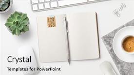  Presentation with minimalist - Slide deck having modern minimalist workspace desktop background and a white colored foreground