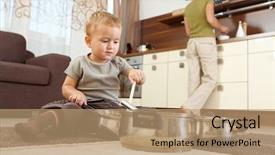  Presentation with modern food - Audience pleasing slide set consisting of modern mom - little boy sitting on carpet backdrop and a coral colored foreground