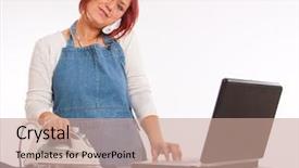  Presentation with ironing - Slide deck featuring modern mom - woman with apron background and a coral colored foreground