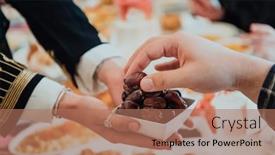  Presentation with iftar - Presentation theme featuring modern-multiethnic-muslim-family-sharing background and a coral colored foreground