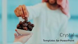  Presentation with feast - Theme with modern-multiethnic-muslim-family-sharing background and a light blue colored foreground