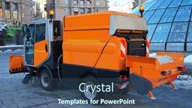  Presentation with city street - Theme with mechanical weathering - modern municipal car on city background and a ocean colored foreground