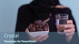  Presentation with date fruit - PPT theme consisting of modern-muslim-woman-in-abaya background and a ocean colored foreground