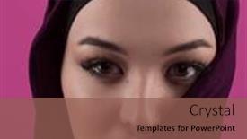  Presentation with diverse people - PPT theme featuring modern-muslim-woman-wearing-stylish background and a violet colored foreground