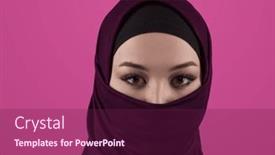  Presentation with diverse people - Presentation theme featuring modern-muslim-woman-wearing-stylish background and a violet colored foreground