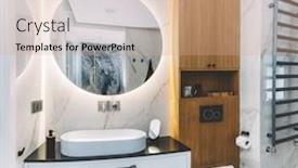  Presentation with steel design - Amazing PPT layouts having modern-new-luxury-bathroom-interior backdrop and a coral colored foreground