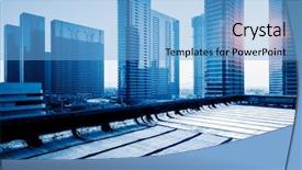  Presentation with office buildings - Slides having modern office block buildings against sunbeam blue toned background and a light blue colored foreground