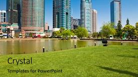  Presentation with green office - Colorful PPT layouts enhanced with modern office building and green backdrop and a gold colored foreground