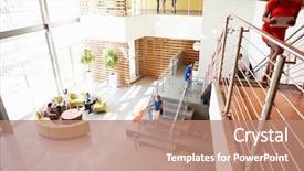  Presentation with modern building - Slide deck having modern office building with people background and a coral colored foreground