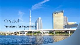  Presentation with office buildings - PPT theme consisting of modern office buildings and elevated bridge near tokyo tower in downtown of tokyo in blue sky background and a light blue colored foreground