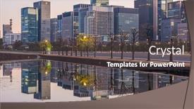  Presentation with office buildings - Presentation theme consisting of modern-office-buildings-and-park background and a dark gray colored foreground