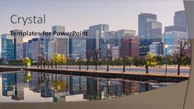  Presentation with office buildings - PPT theme consisting of modern-office-buildings-and-water background and a light blue colored foreground