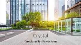  Presentation with office buildings - Beautiful presentation theme featuring modern-office-buildings-in-chongqing backdrop and a light gray colored foreground