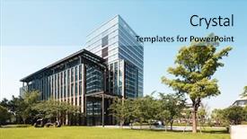  Presentation with green building - Slide set consisting of modern office buildings near meadow background and a light blue colored foreground