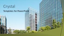  Presentation with office buildings - PPT layouts featuring modern office buildings near meadow in midtown of hangzhou background and a light blue colored foreground