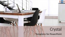  Presentation with furniture - Amazing slide set having modern office furniture set backdrop and a coral colored foreground