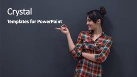  Presentation with young business woman smile show - Presentation theme consisting of modern office grey chalkboard wall background and a  colored foreground