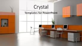  Presentation with interior design office - Presentation theme consisting of modern office interior design 3d background and a light gray colored foreground