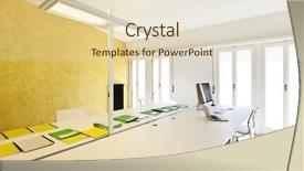  Presentation with files - Audience pleasing slide set consisting of modern office interior design files backdrop and a soft green colored foreground