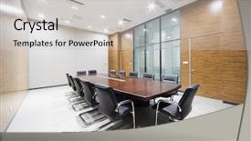  Presentation with office room - Colorful presentation theme enhanced with modern office meeting room interior backdrop and a light gray colored foreground