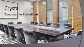  Presentation with office room - Colorful slides enhanced with modern office meeting room interior backdrop and a mint green colored foreground