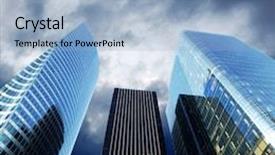  Presentation with modern reflective office buildings - Beautiful presentation theme featuring company building - modern office skyscrapers backdrop and a light blue colored foreground