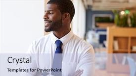  Presentation with smart watch red - Presentation design consisting of modern office standing by window background and a light blue colored foreground